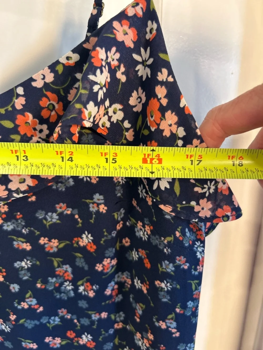 Michael Kors Navy‎ Floral Georgette Slip Dress with Ruffle Trim Size Small